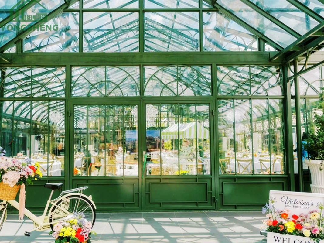 glass greenhouse, Victorian greenhouse, greenhouse wedding venue, large greenhouse